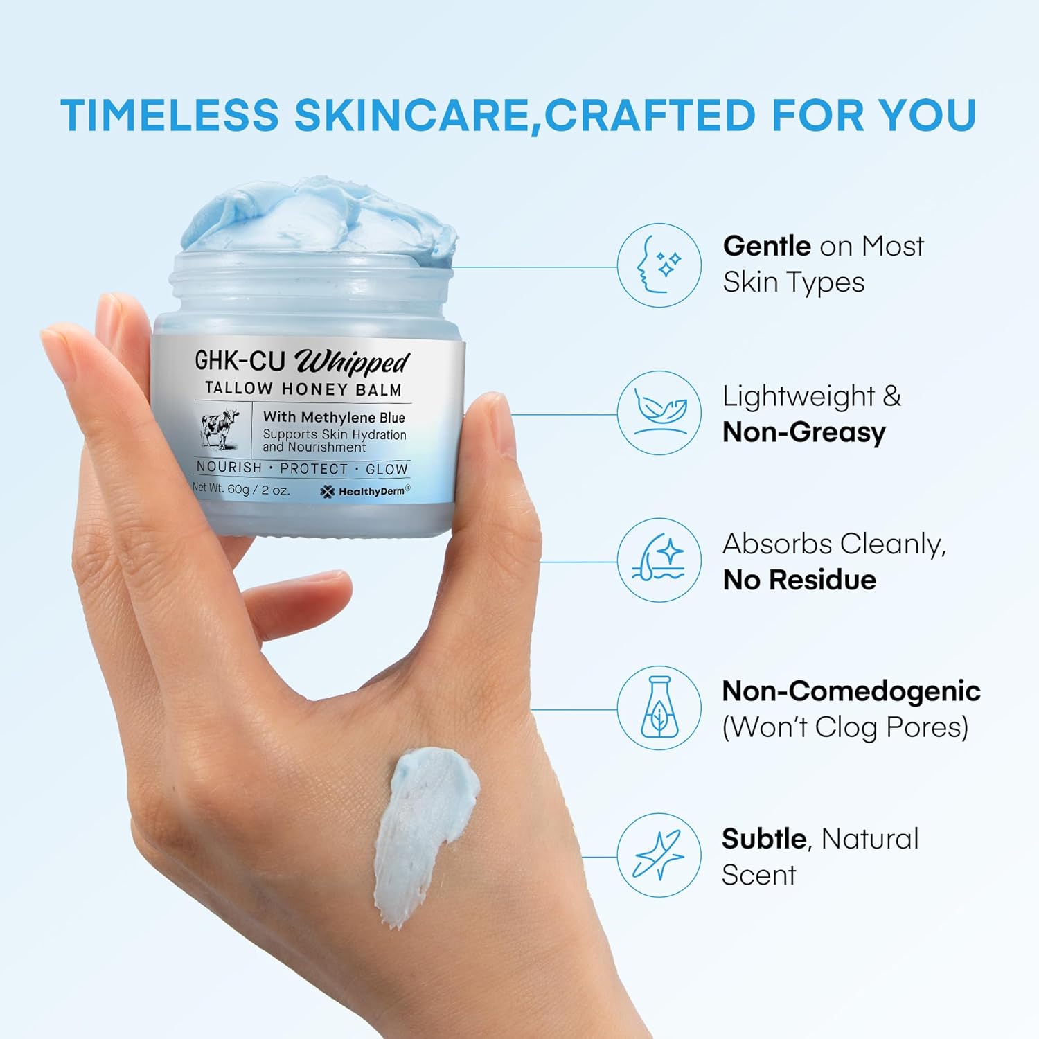 HealthyDerm Copper Peptides GHK Cu Beef Tallow for Skin Blue Balm with Methylene Blue Manuka Honey and Vitamin E Natural Face and Body Moisturizer for HealthyDerm Copper Peptides GHK Cu Beef Tallow for Skin Blue Balm with Methylene Blue Manuka Honey and Vitamin E Natural Face and Body Moisturizer for