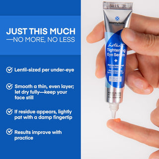 Applying a lentil-sized amount of Instant Tightening Eye Serum under the eye for best results with no residue or irritation.