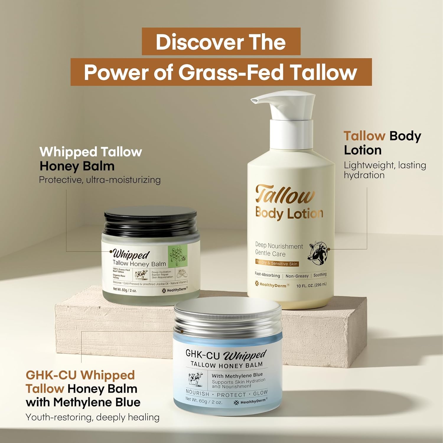 GHK-CU Copper Peptide Whipped Tallow Honey Balm with Methylene Blue HealthyDerm GHK-CU Copper Peptide Whipped Tallow Honey Balm with Methylene Blue HealthyDerm