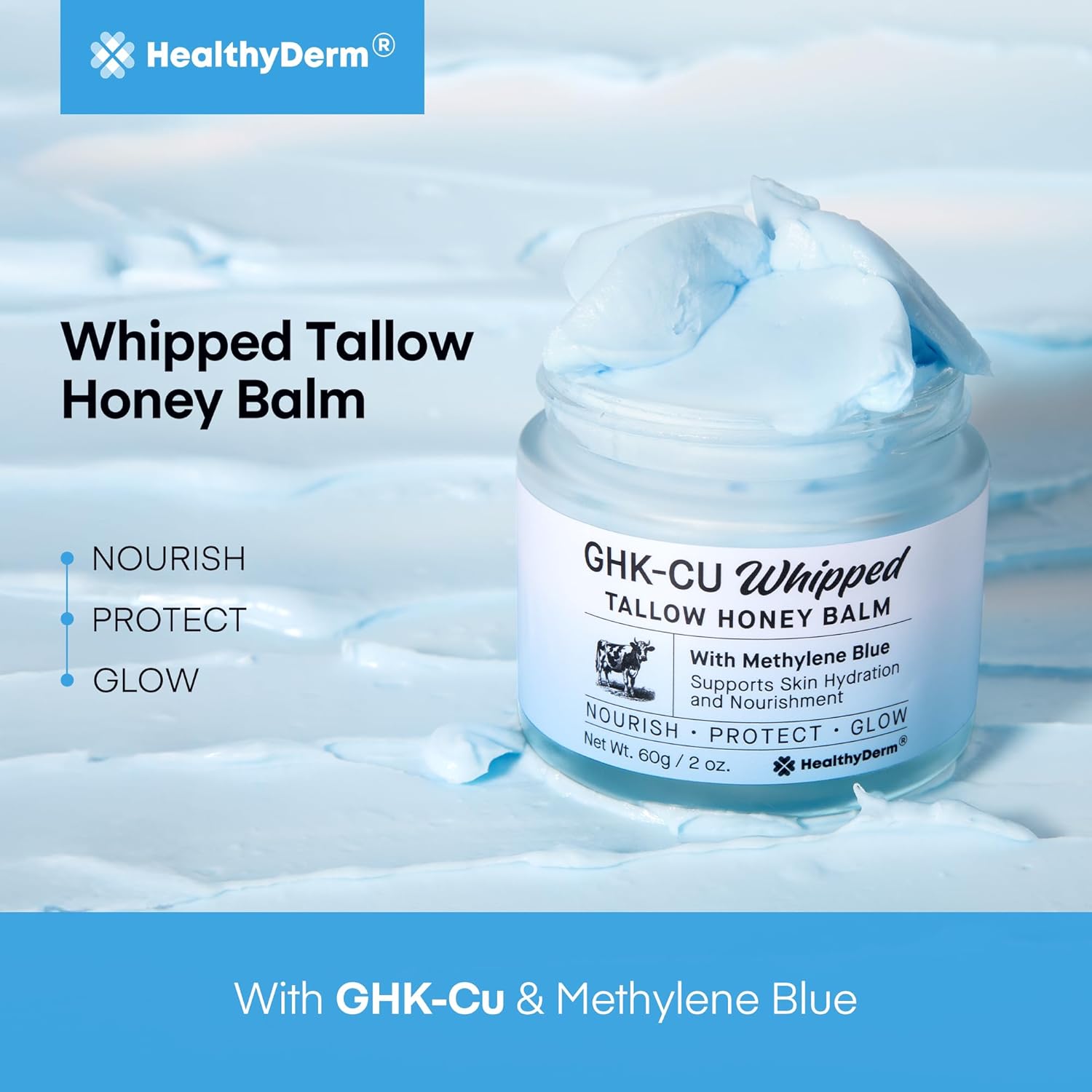 GHK-CU Copper Peptide Whipped Tallow Honey Balm with Methylene Blue HealthyDerm GHK-CU Copper Peptide Whipped Tallow Honey Balm with Methylene Blue HealthyDerm