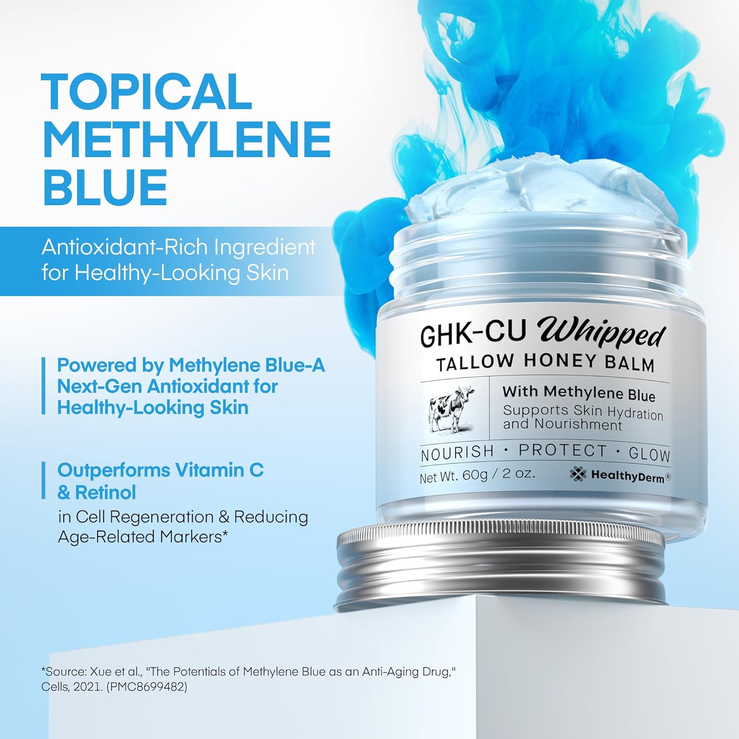 HealthyDerm Copper Peptides GHK Cu Beef Tallow for Skin Blue Balm with Methylene Blue Manuka Honey and Vitamin E Natural Face and Body Moisturizer for HealthyDerm Copper Peptides GHK Cu Beef Tallow for Skin Blue Balm with Methylene Blue Manuka Honey and Vitamin E Natural Face and Body Moisturizer for