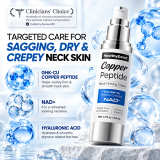 NAD+ Copper Peptide Neck Firming Cream: GHK-Cu Copper Peptide Moisturizer for Sagging & Crepey Skin, Visibly Firm & Smooth Fine Lines & Wrinkles, with Hyaluronic Acid & Collagen, 1.7 Fl Oz