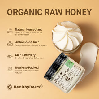 Tallow Balm for Dry Skin highlighting organic raw honey benefits like hydration, antioxidant protection, and skin recovery for sensitive skin.