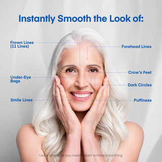 Instant Tightening Eye Serum visibly smooths frown lines, under-eye bags, crow’s feet, and puffiness for a youthful look.