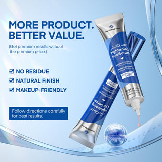 HealthyDerm Instant Tightening Eye Serum provides better value with no residue, natural finish, and makeup compatibility.